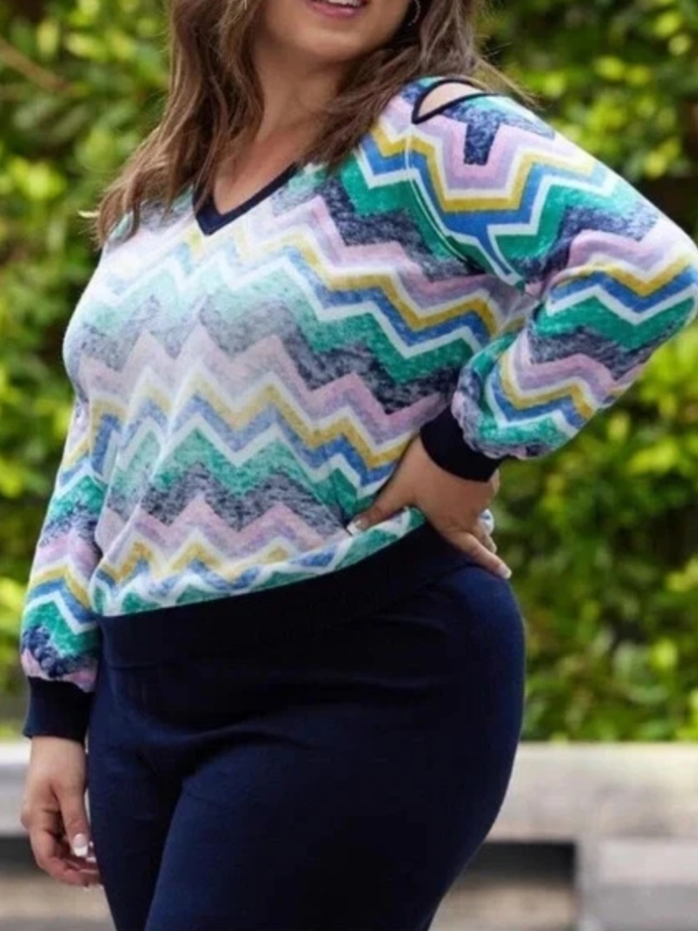 NWT Minnie Rose Cotton Cashmere Chevron Cold Shoulder Sweater - Size 2XL $315CA